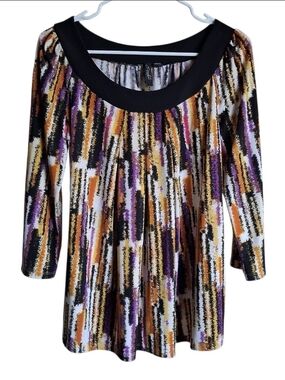 Essentials by Milano multicoloured tunic top with 3/4 sleeves and scoop neck